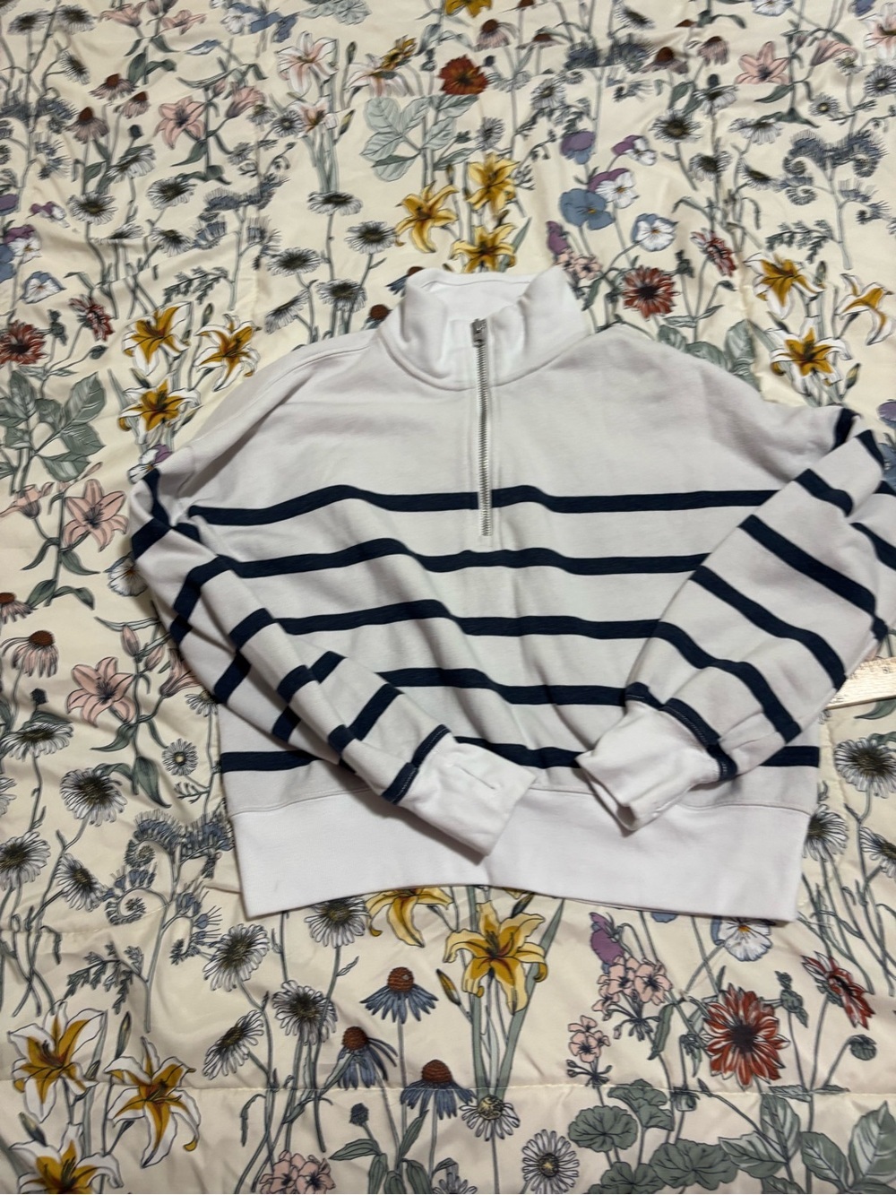 abercrombie kids White & Navy Striped Quarter-Zip Sweatshirt